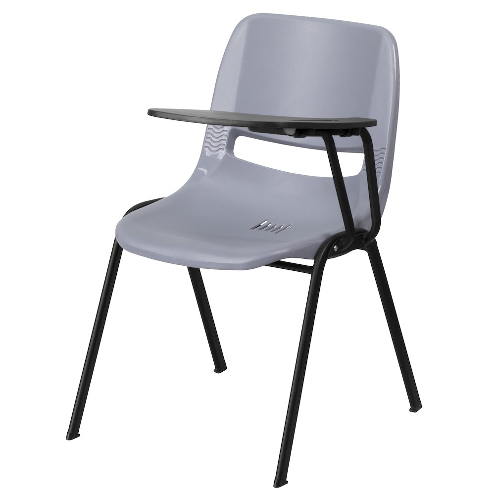 Gray Ergonomic Shell Chair with Left Handed Flip-Up Tablet Arm. Picture 1