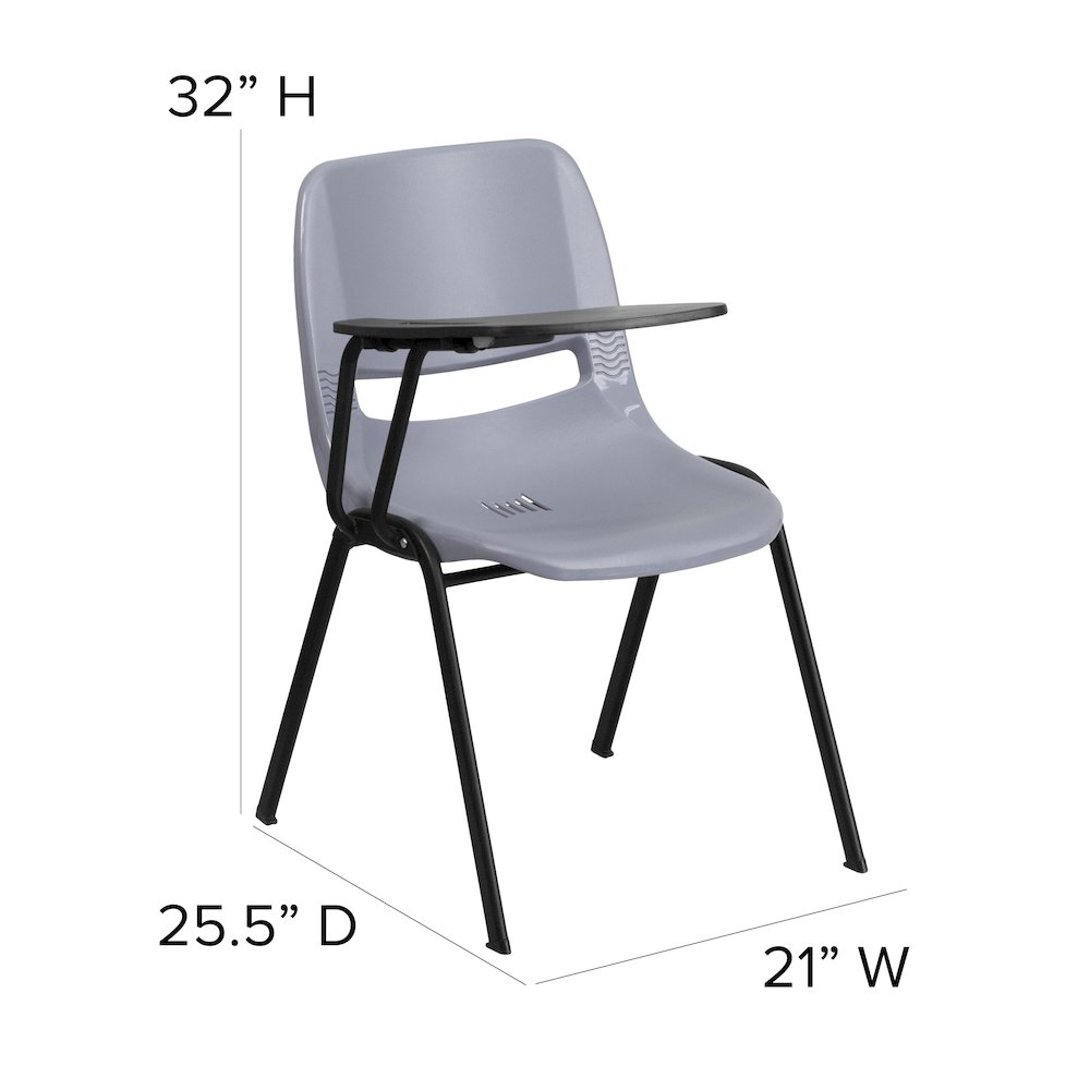 Gray Ergonomic Shell Chair with Right Handed Flip-Up Tablet Arm. Picture 5