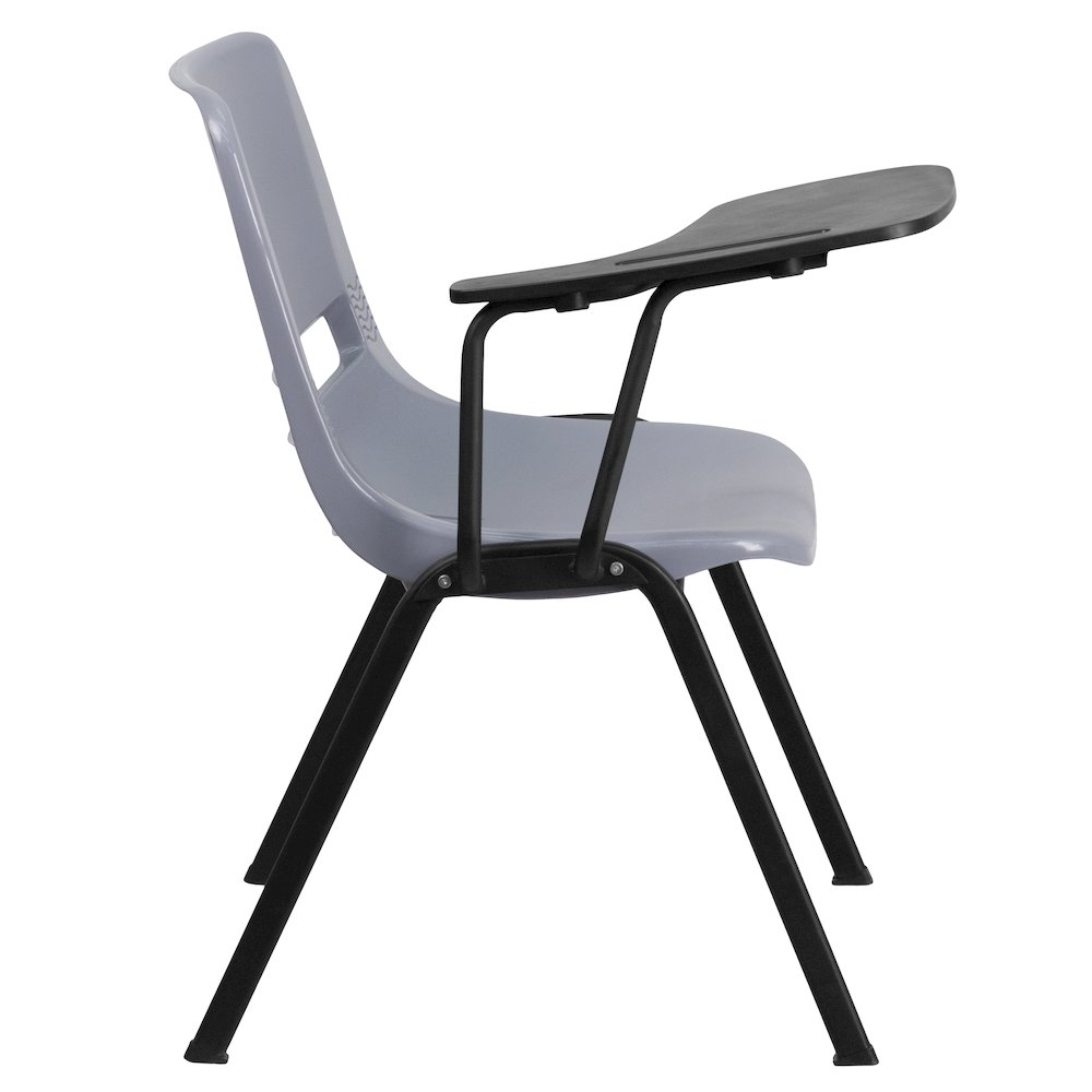 Gray Ergonomic Shell Chair with Right Handed Flip-Up Tablet Arm. Picture 8