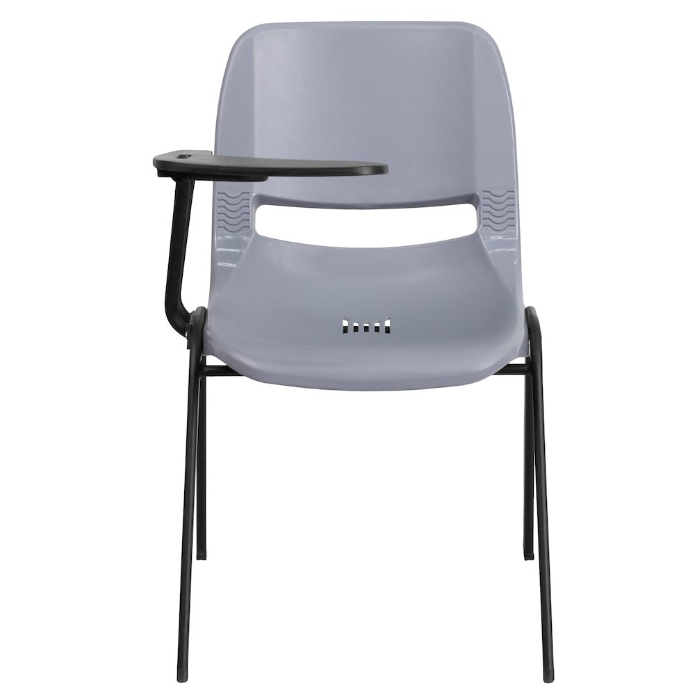 Gray Ergonomic Shell Chair with Right Handed Flip-Up Tablet Arm. Picture 9