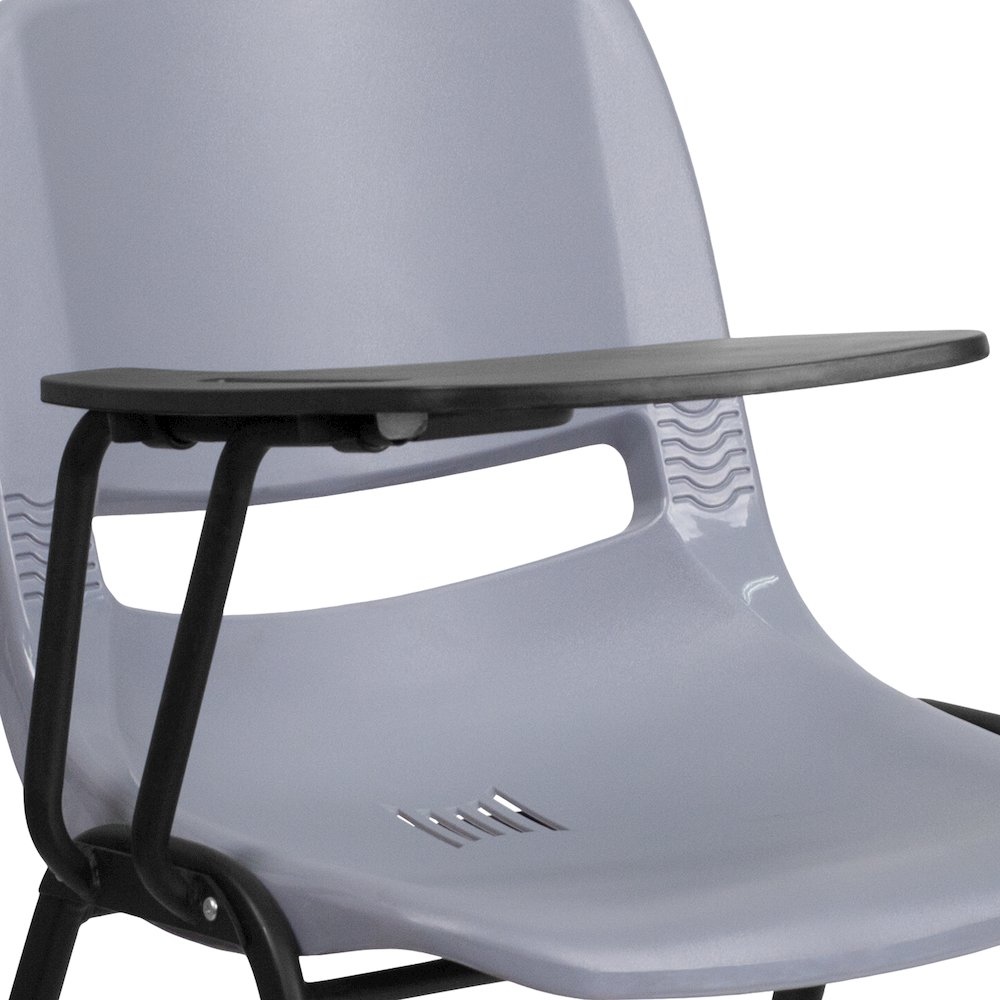Gray Ergonomic Shell Chair with Right Handed Flip-Up Tablet Arm. Picture 10