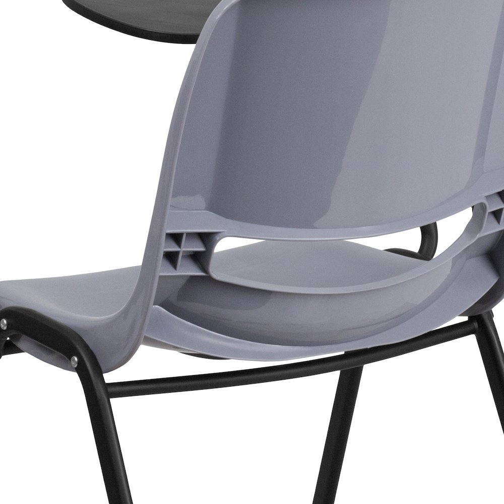 Gray Ergonomic Shell Chair with Right Handed Flip-Up Tablet Arm. Picture 7