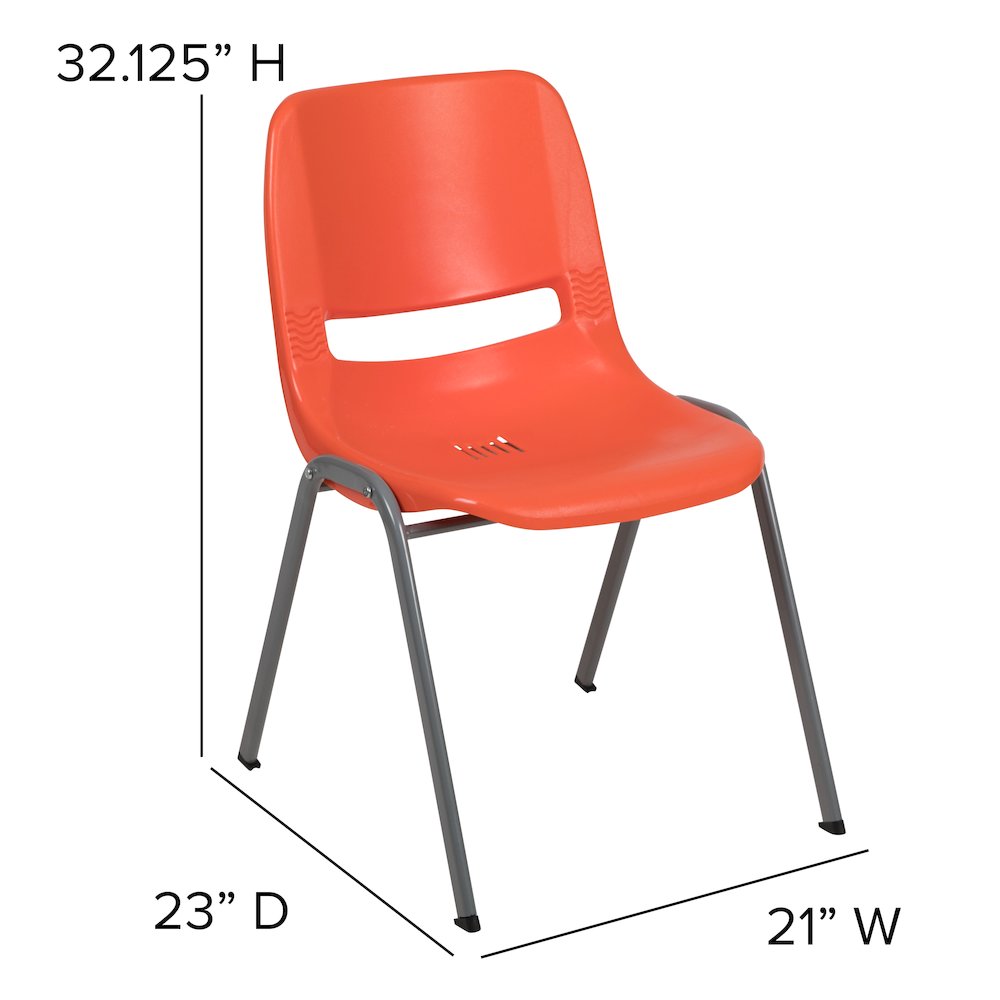 HERCULES Series 880 lb. Capacity Orange Ergonomic Shell Stack Chair with Gray Frame. Picture 2