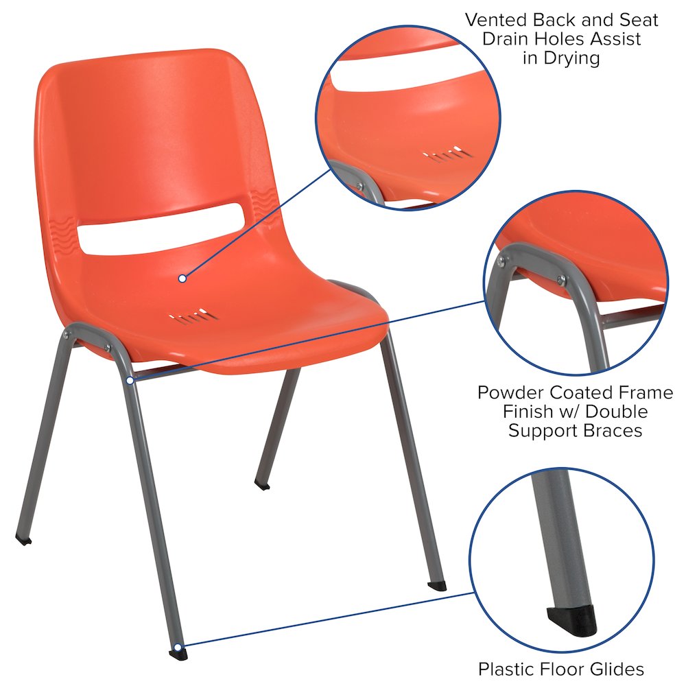 HERCULES Series 880 lb. Capacity Orange Ergonomic Shell Stack Chair with Gray Frame. Picture 6