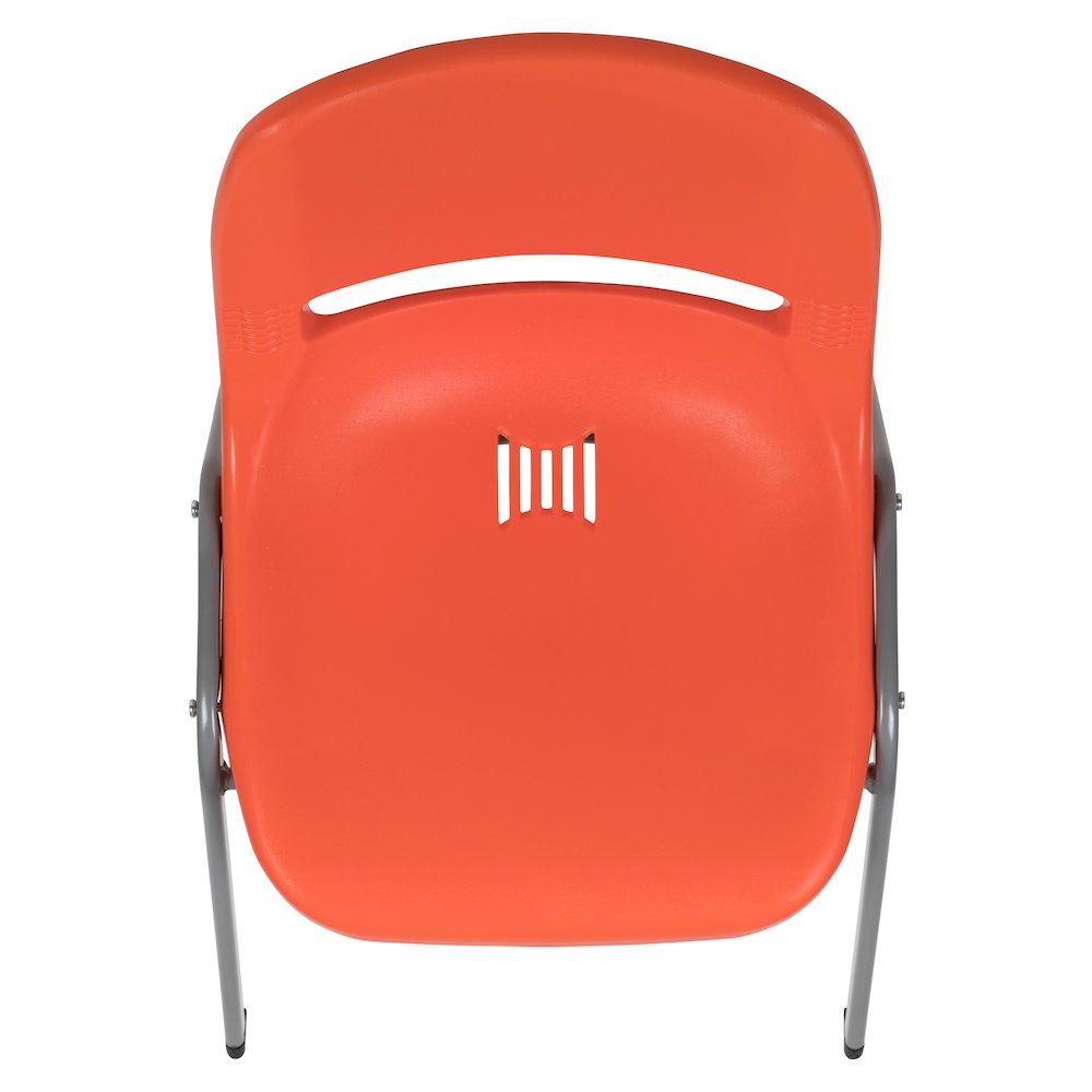 HERCULES Series 880 lb. Capacity Orange Ergonomic Shell Stack Chair with Gray Frame. Picture 9