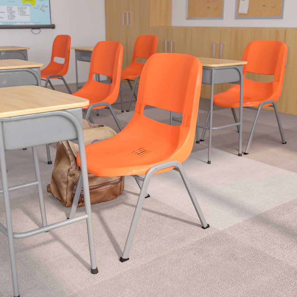 HERCULES Series 880 lb. Capacity Orange Ergonomic Shell Stack Chair with Gray Frame. Picture 11