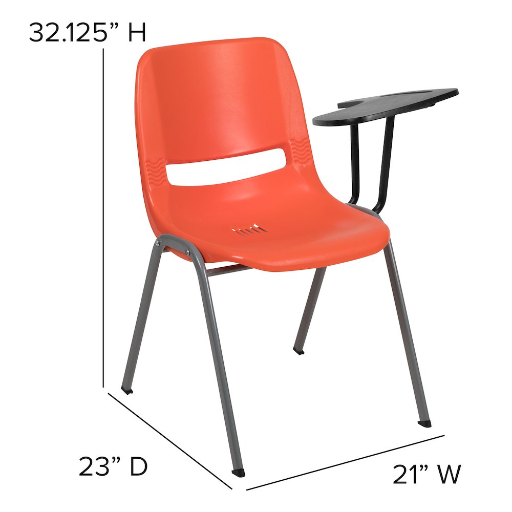 Orange Ergonomic Shell Chair with Left Handed Flip-Up Tablet Arm. Picture 5