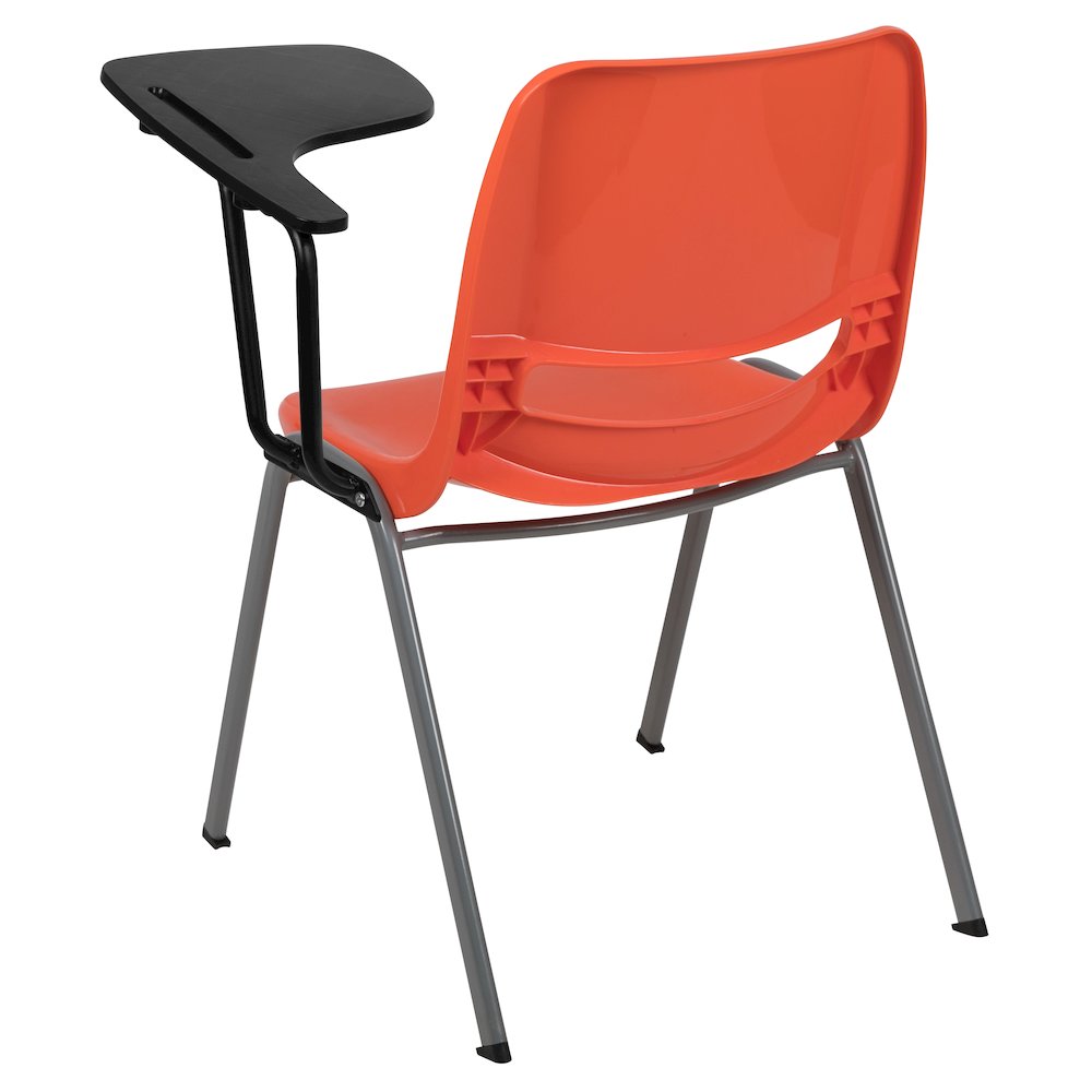 Orange Ergonomic Shell Chair with Left Handed Flip-Up Tablet Arm. Picture 6