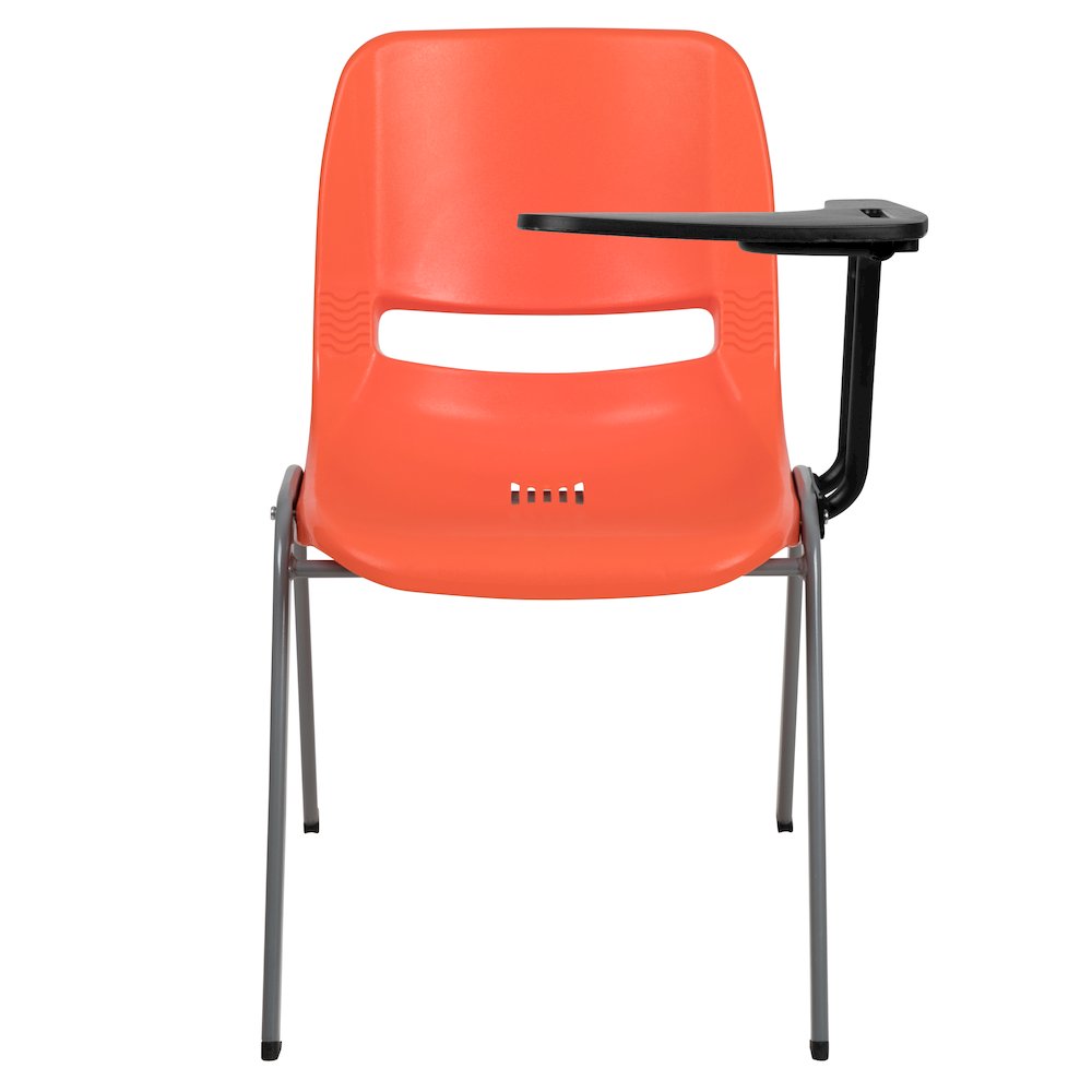 Orange Ergonomic Shell Chair with Left Handed Flip-Up Tablet Arm. Picture 9