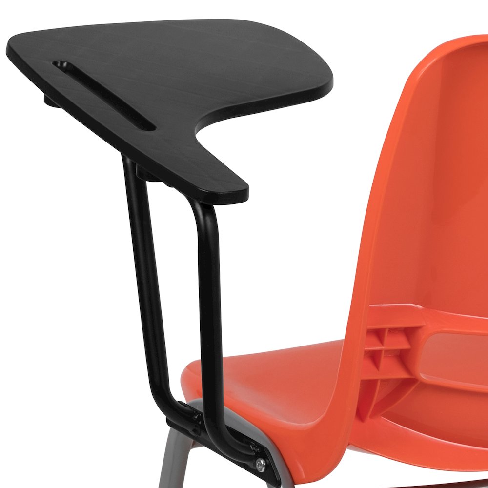 Orange Ergonomic Shell Chair with Left Handed Flip-Up Tablet Arm. Picture 12
