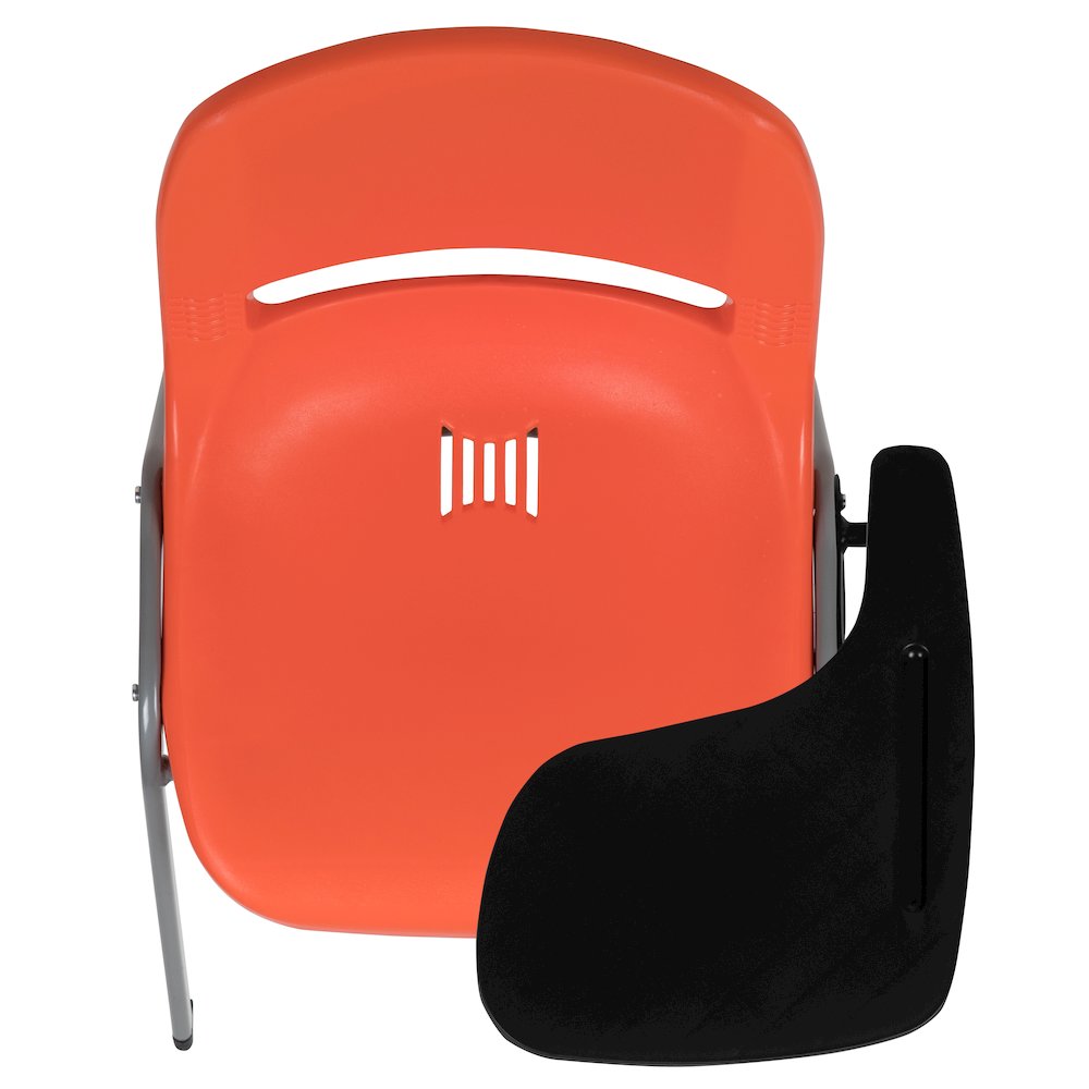 Orange Ergonomic Shell Chair with Left Handed Flip-Up Tablet Arm. Picture 10