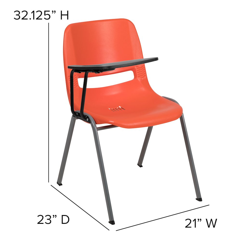 Orange Ergonomic Shell Chair with Right Handed Flip-Up Tablet Arm. Picture 2