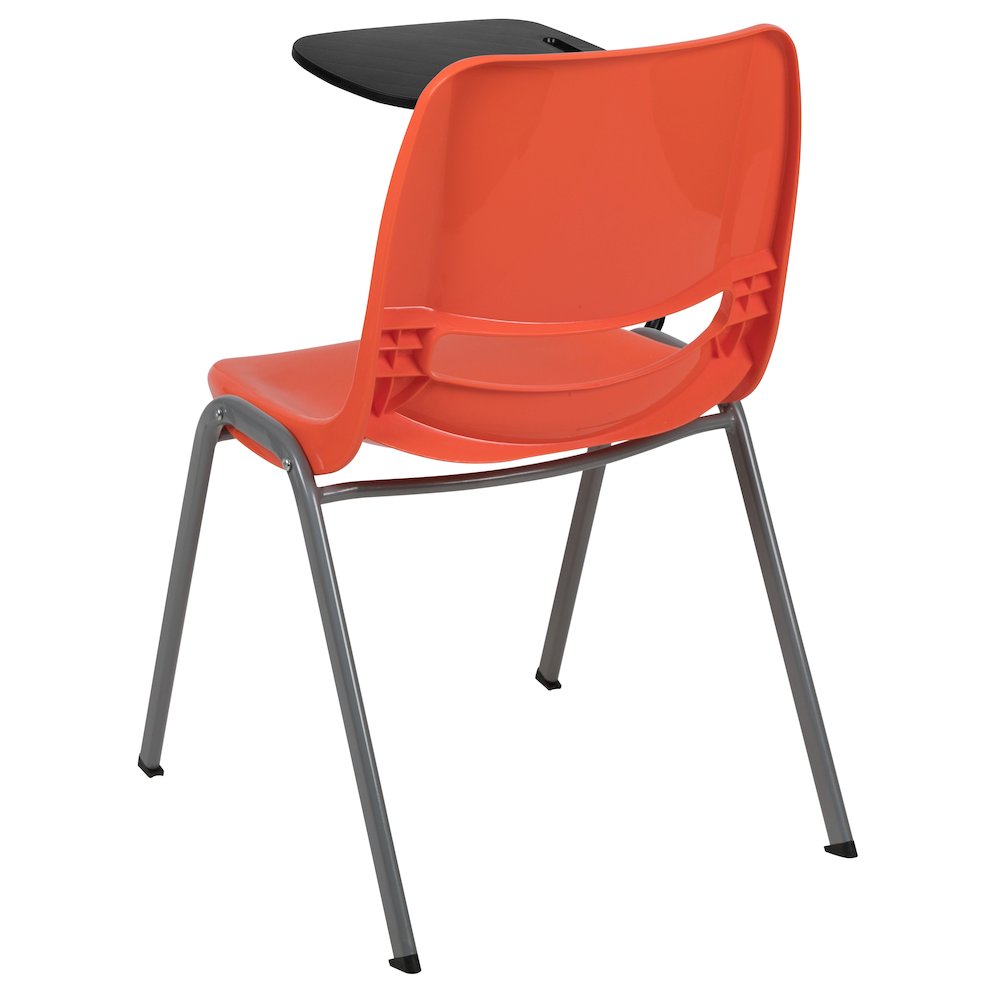Orange Ergonomic Shell Chair with Right Handed Flip-Up Tablet Arm. Picture 4