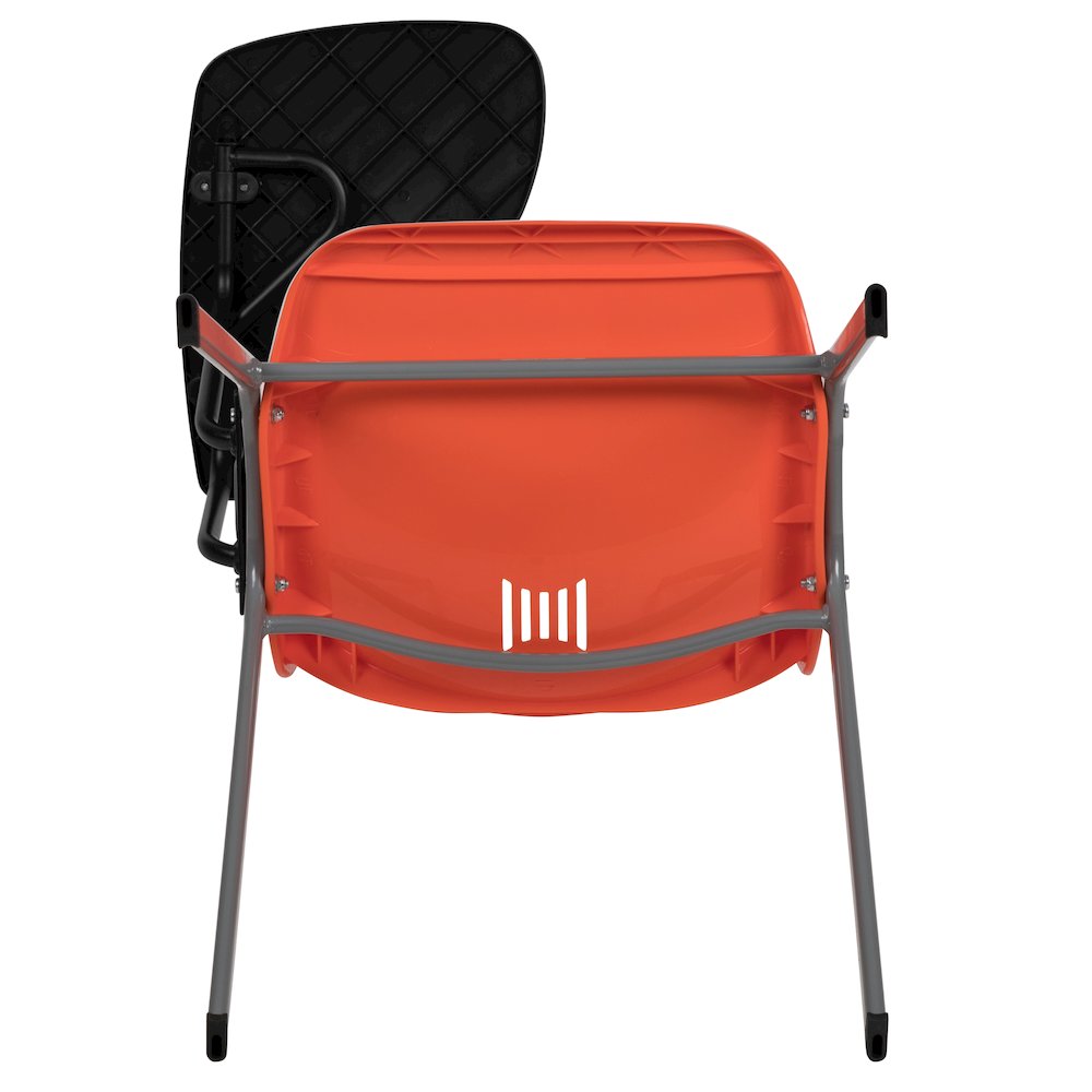 Orange Ergonomic Shell Chair with Right Handed Flip-Up Tablet Arm. Picture 10
