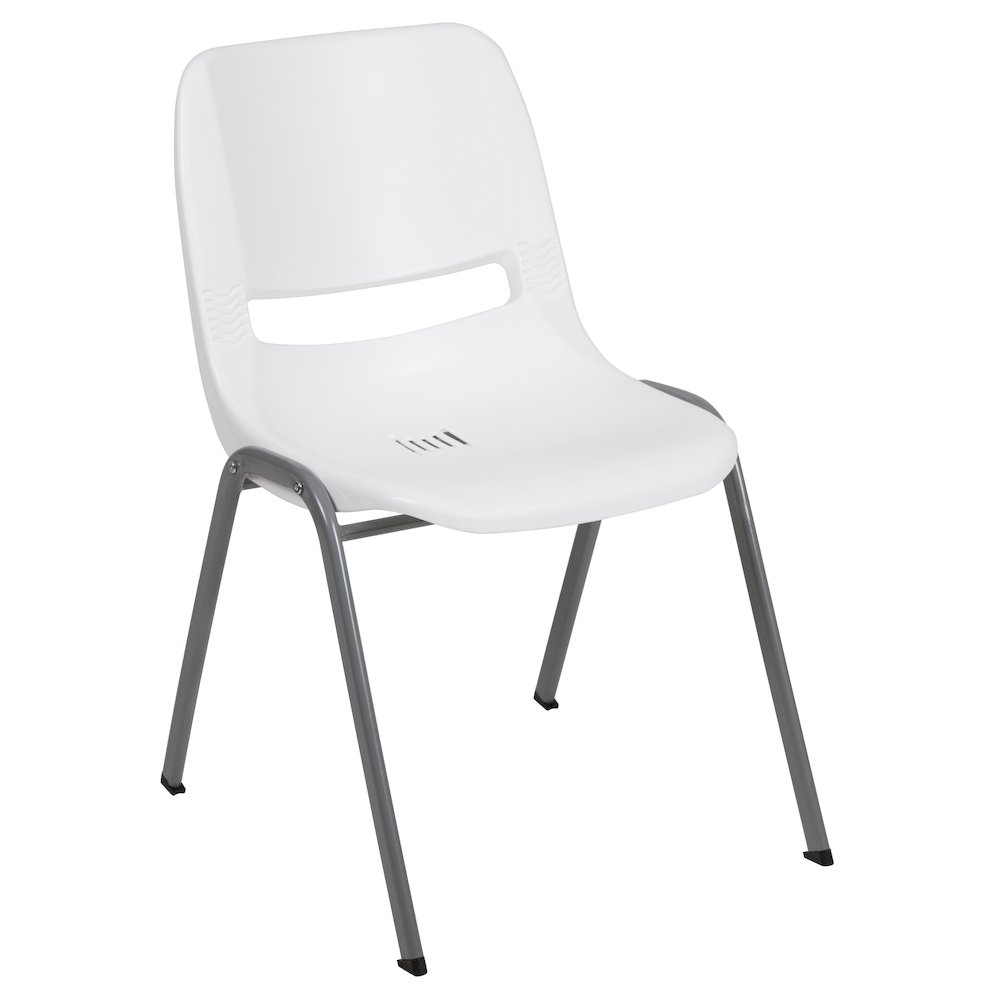 880 lb. Capacity White Ergonomic Shell Stack Chair with Gray Frame. Picture 1