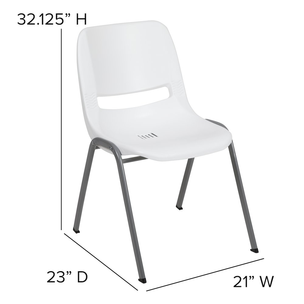 880 lb. Capacity White Ergonomic Shell Stack Chair with Gray Frame. Picture 6