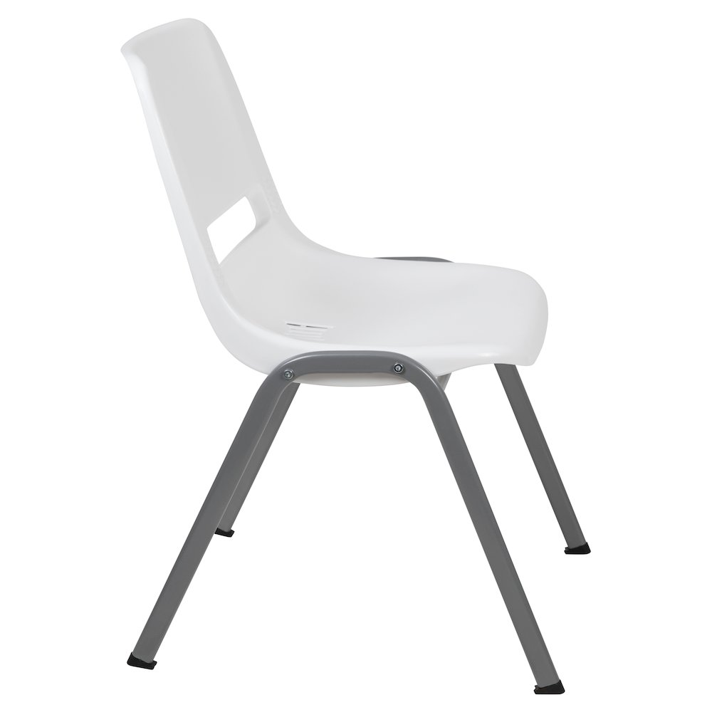 880 lb. Capacity White Ergonomic Shell Stack Chair with Gray Frame. Picture 9