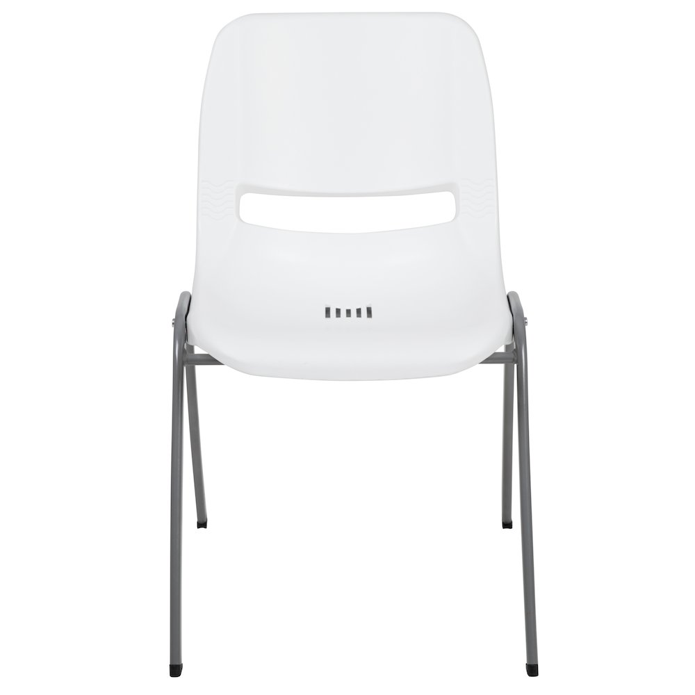 880 lb. Capacity White Ergonomic Shell Stack Chair with Gray Frame. Picture 10