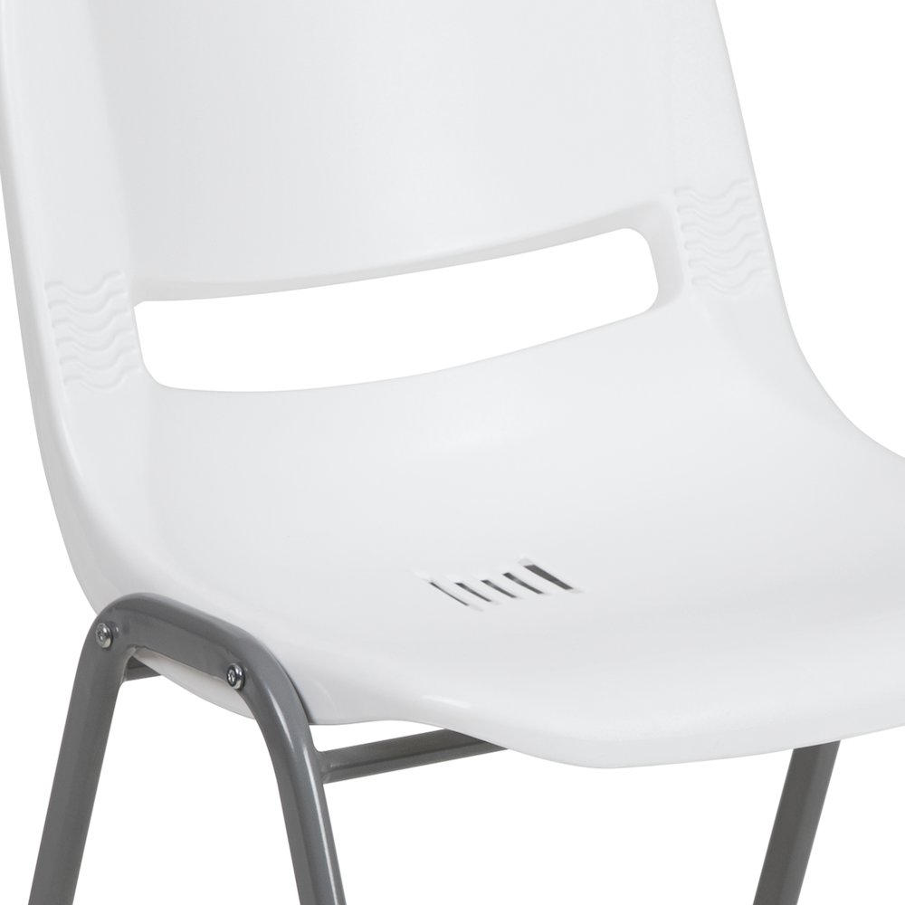 880 lb. Capacity White Ergonomic Shell Stack Chair with Gray Frame. Picture 8