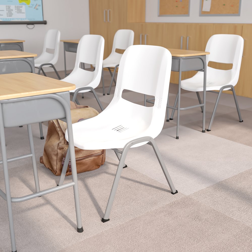 880 lb. Capacity White Ergonomic Shell Stack Chair with Gray Frame. Picture 2