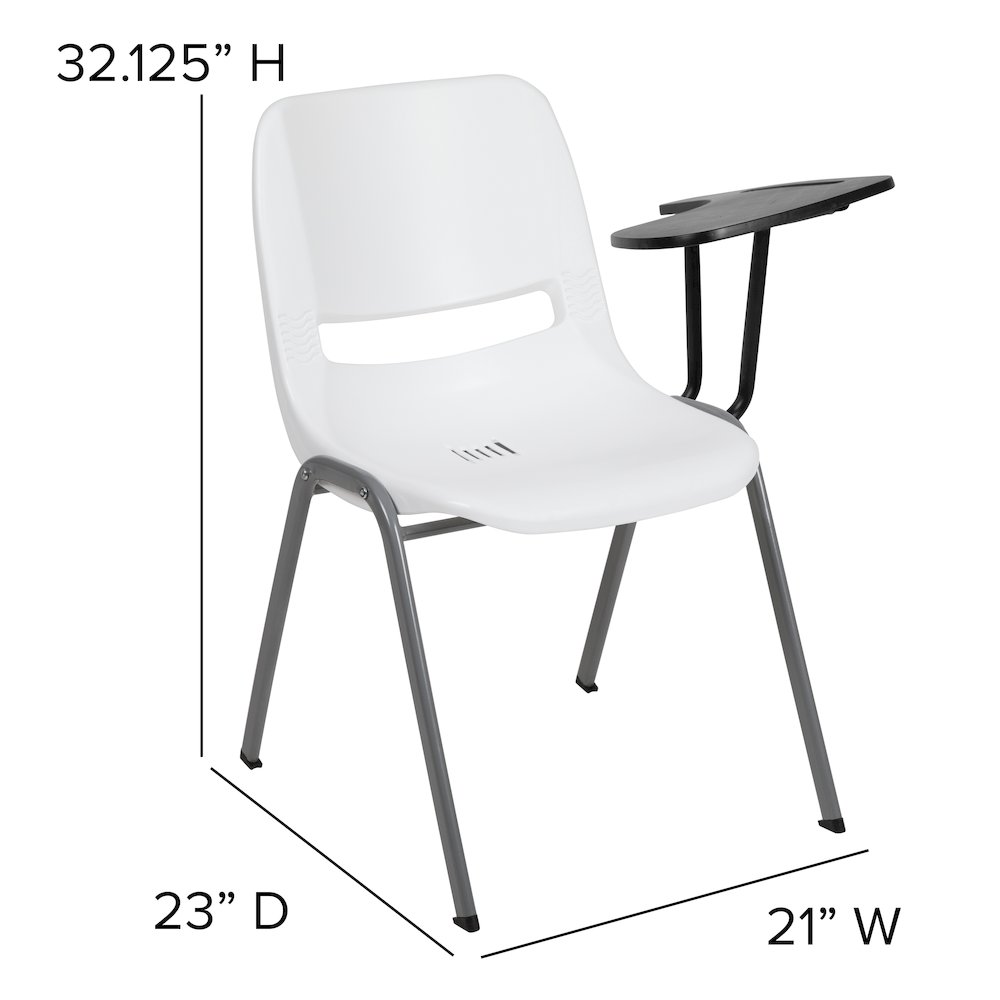 White Ergonomic Shell Chair with Left Handed Flip-Up Tablet Arm. Picture 5