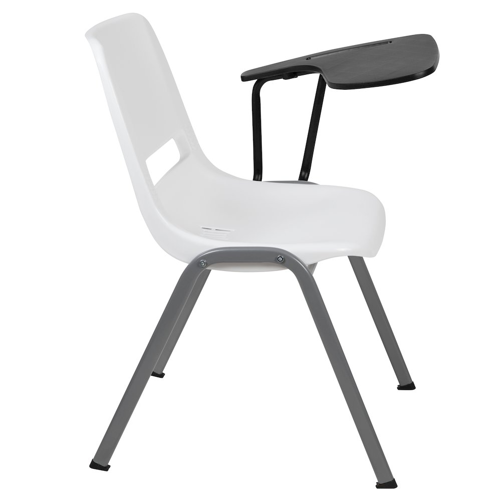 White Ergonomic Shell Chair with Left Handed Flip-Up Tablet Arm. Picture 8