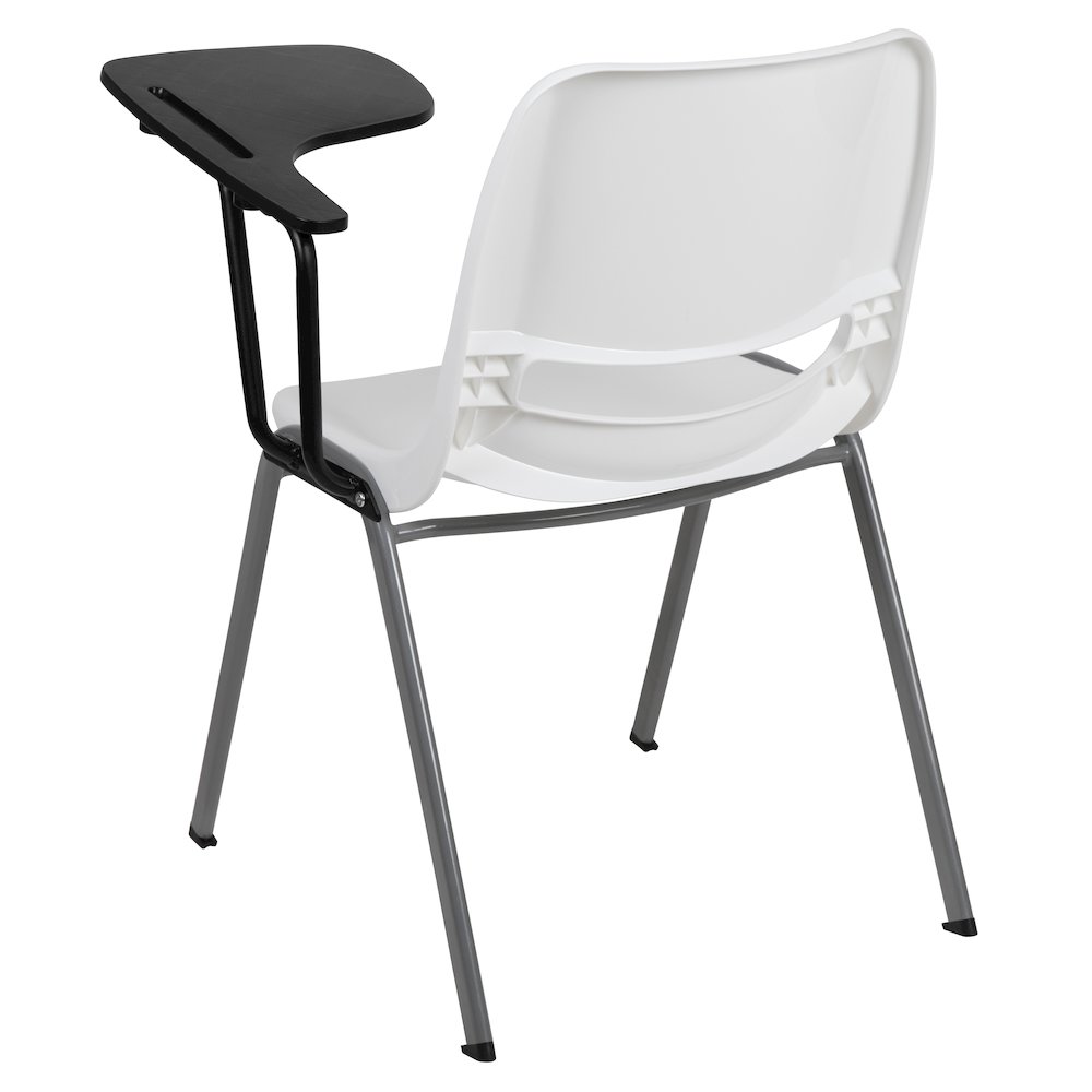 White Ergonomic Shell Chair with Left Handed Flip-Up Tablet Arm. Picture 6