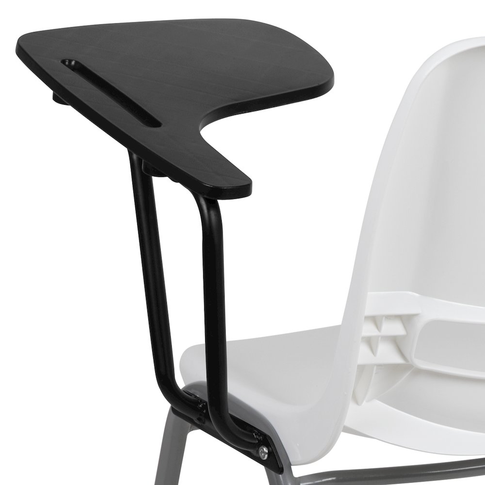 White Ergonomic Shell Chair with Left Handed Flip-Up Tablet Arm. Picture 12