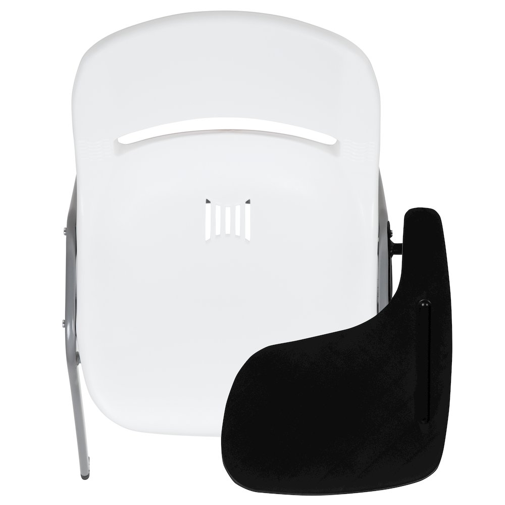 White Ergonomic Shell Chair with Left Handed Flip-Up Tablet Arm. Picture 10