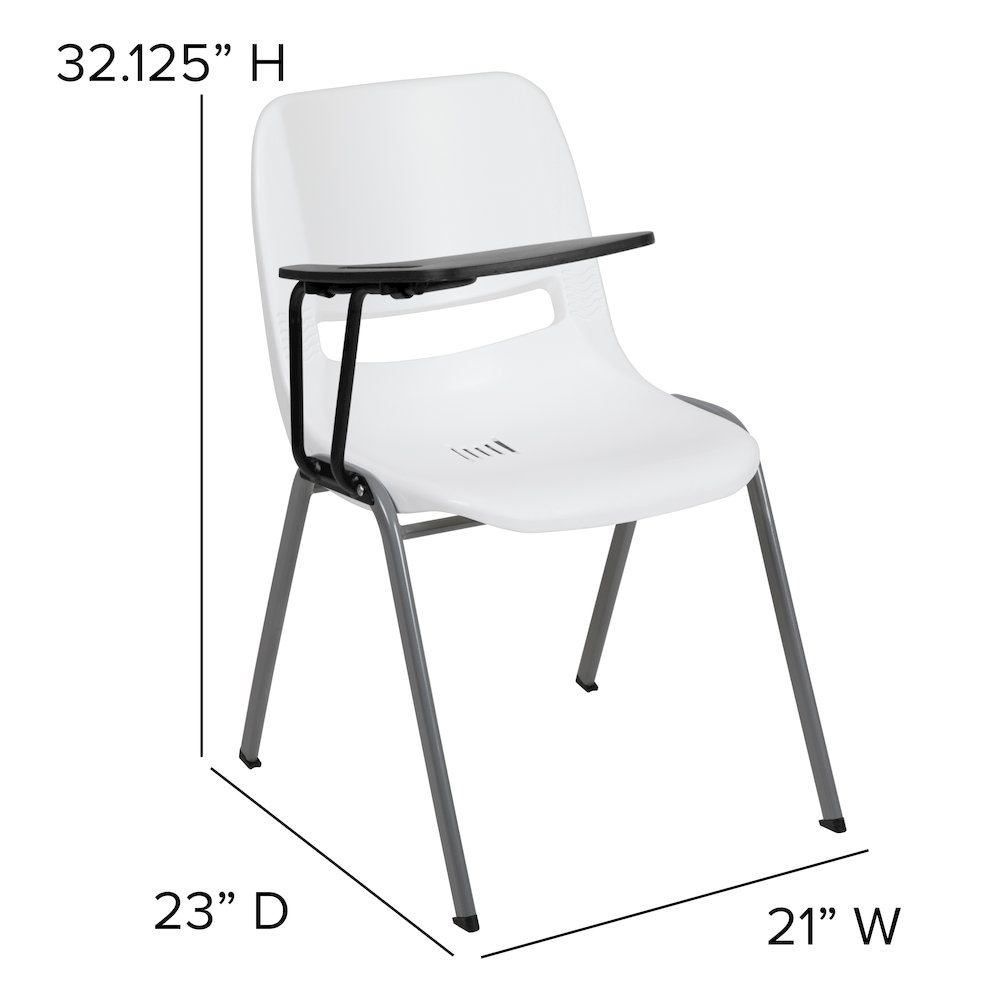 White Ergonomic Shell Chair with Right Handed Flip-Up Tablet Arm. Picture 5