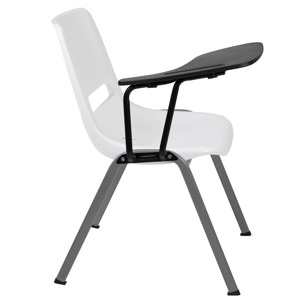 White Ergonomic Shell Chair with Right Handed Flip-Up Tablet Arm. Picture 8