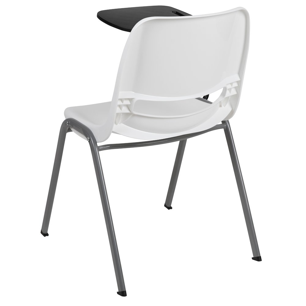 White Ergonomic Shell Chair with Right Handed Flip-Up Tablet Arm. Picture 6