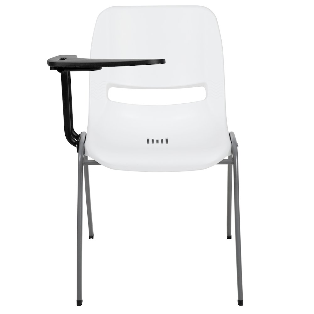 White Ergonomic Shell Chair with Right Handed Flip-Up Tablet Arm. Picture 9