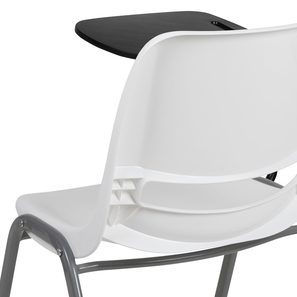 White Ergonomic Shell Chair with Right Handed Flip-Up Tablet Arm. Picture 12