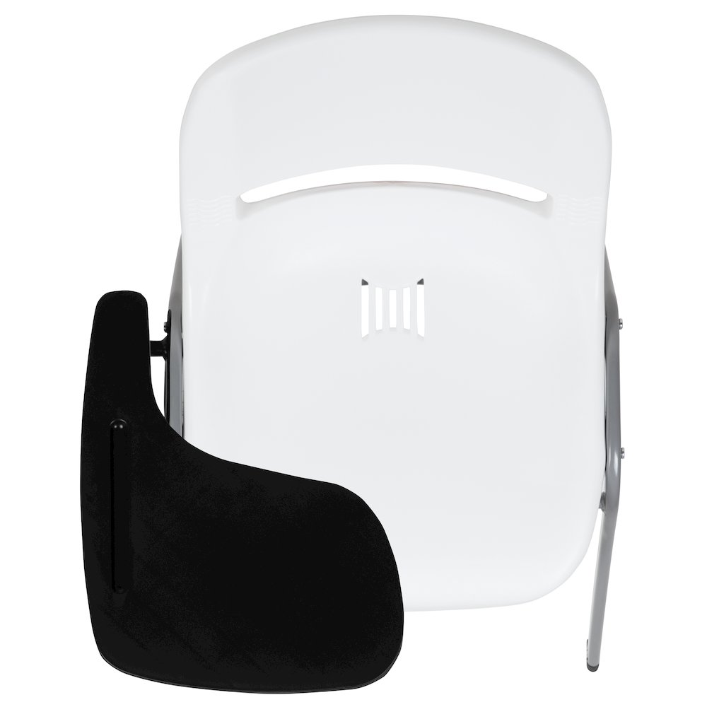 White Ergonomic Shell Chair with Right Handed Flip-Up Tablet Arm. Picture 10