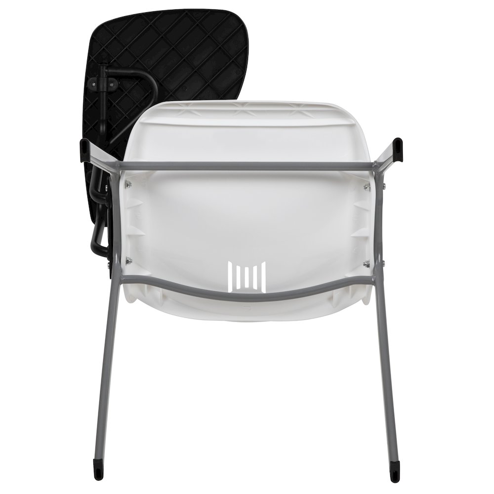 White Ergonomic Shell Chair with Right Handed Flip-Up Tablet Arm. Picture 11