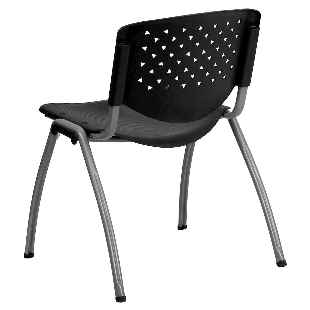 Black Plastic Stack Chair with Titanium Gray Powder Coated Frame. Picture 9