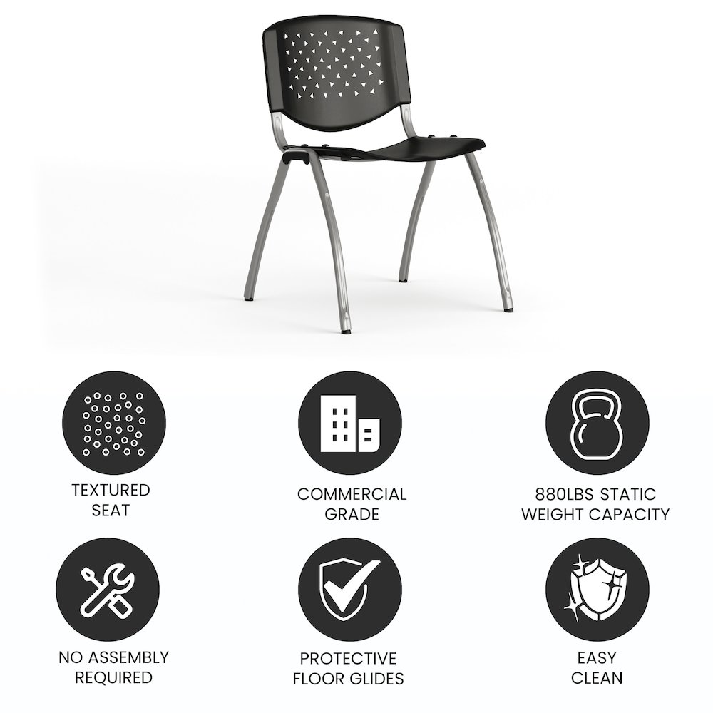 Black Plastic Stack Chair with Titanium Gray Powder Coated Frame. Picture 5