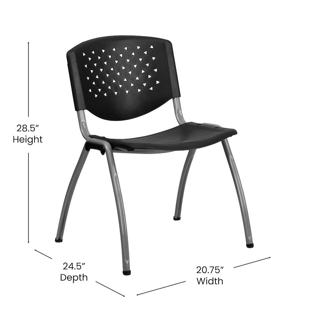 Black Plastic Stack Chair with Titanium Gray Powder Coated Frame. Picture 6