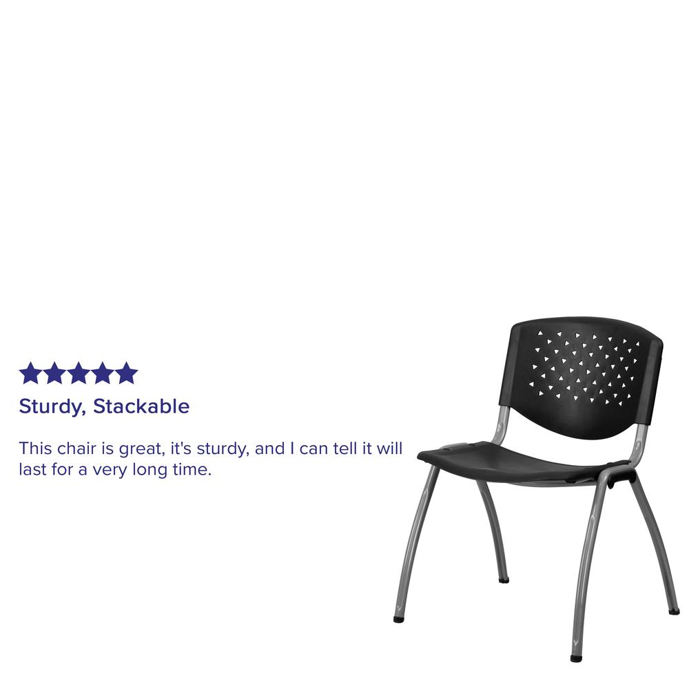 880 lb. Capacity Black Plastic Stack Chair with Titanium Gray Powder Coated Frame. Picture 10