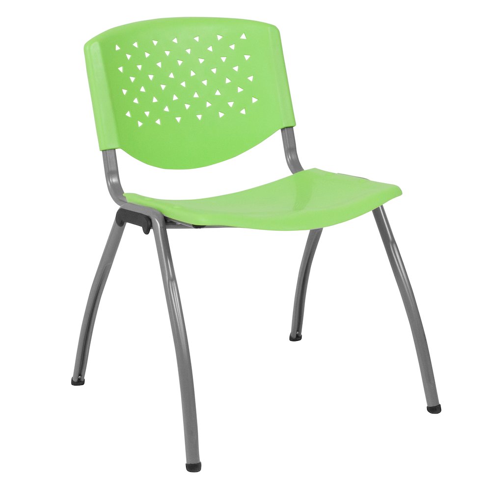 Green Plastic Stack Chair with Titanium Gray Powder Coated Frame. Picture 1