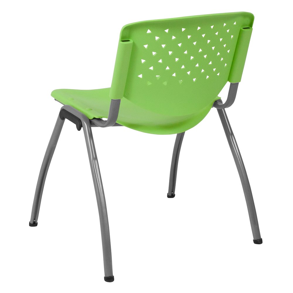 Green Plastic Stack Chair with Titanium Gray Powder Coated Frame. Picture 9