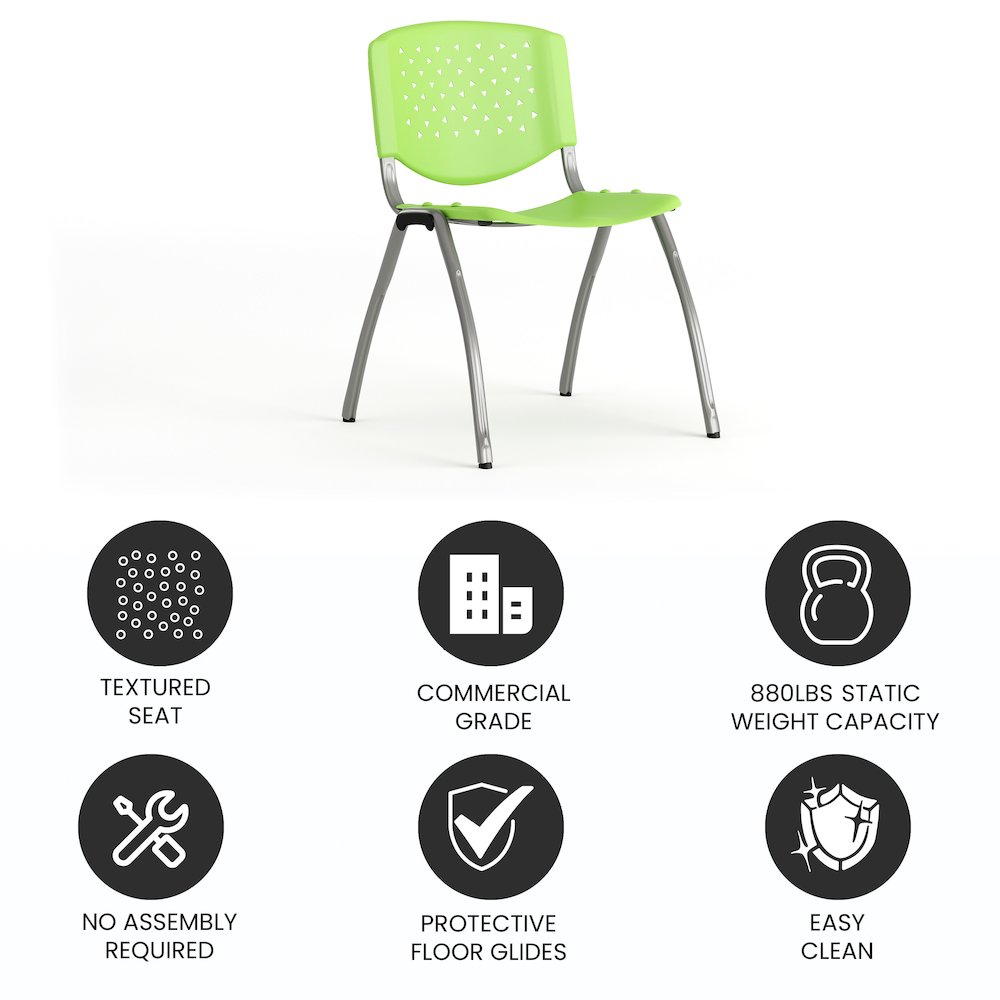 Green Plastic Stack Chair with Titanium Gray Powder Coated Frame. Picture 5