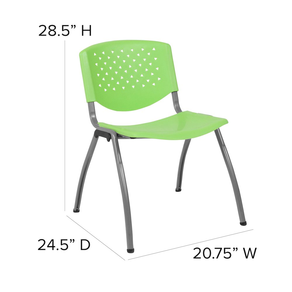 Green Plastic Stack Chair with Titanium Gray Powder Coated Frame. Picture 6