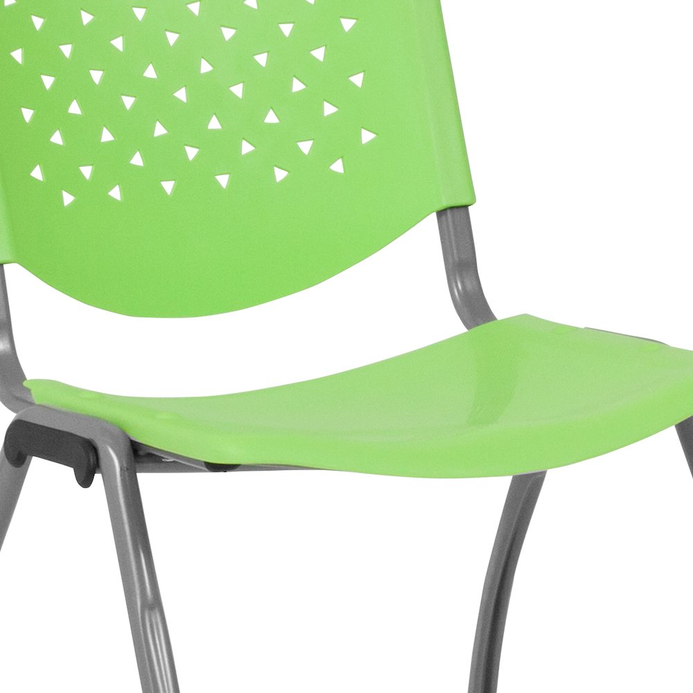Green Plastic Stack Chair with Titanium Gray Powder Coated Frame. Picture 10
