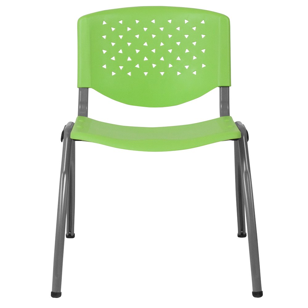 Green Plastic Stack Chair with Titanium Gray Powder Coated Frame. Picture 12