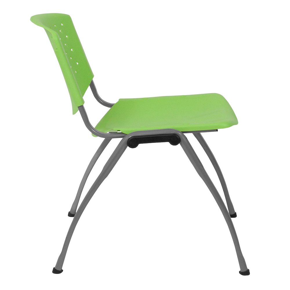Green Plastic Stack Chair with Titanium Gray Powder Coated Frame. Picture 11