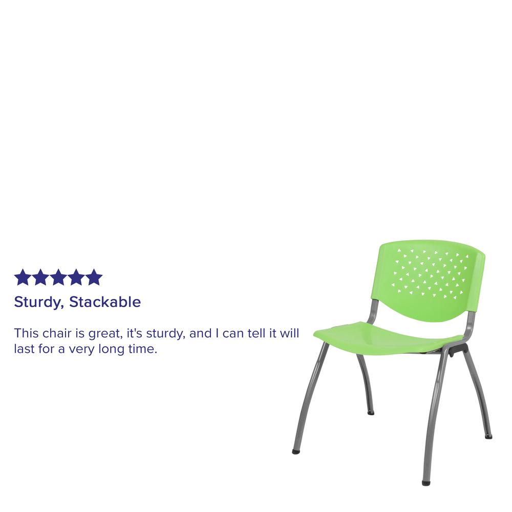 880 lb. Capacity Green Plastic Stack Chair with Titanium Gray Powder Coated Frame. Picture 8