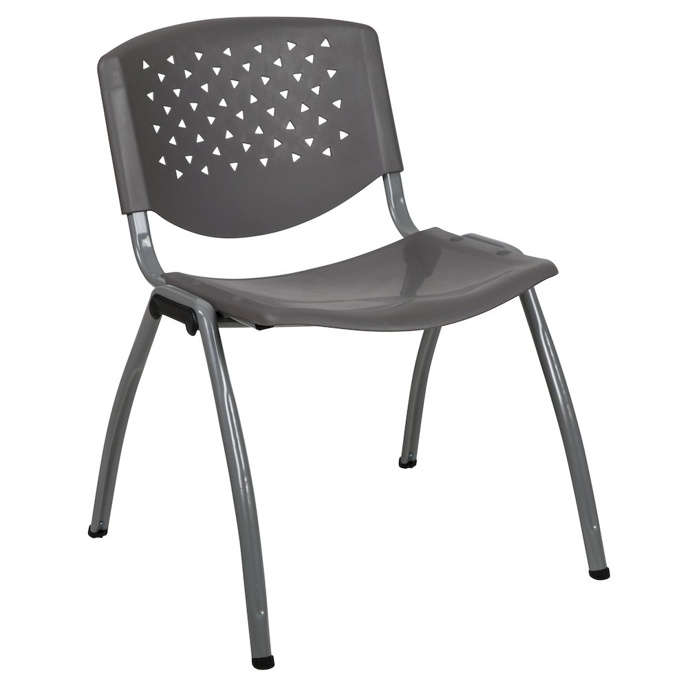 880 lb. Capacity Gray Plastic Stack Chair with Titanium Gray Powder Coated Frame. Picture 1