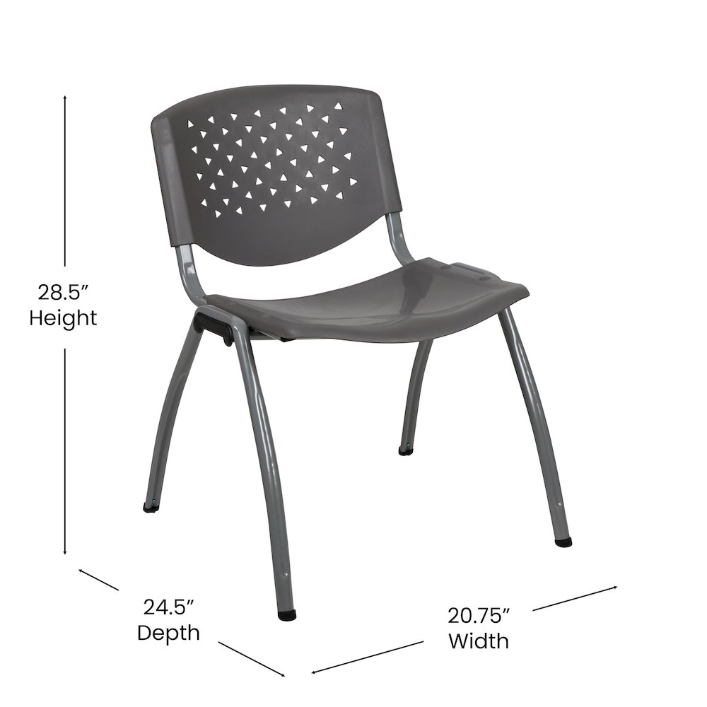 880 lb. Capacity Gray Plastic Stack Chair with Titanium Gray Powder Coated Frame. Picture 6